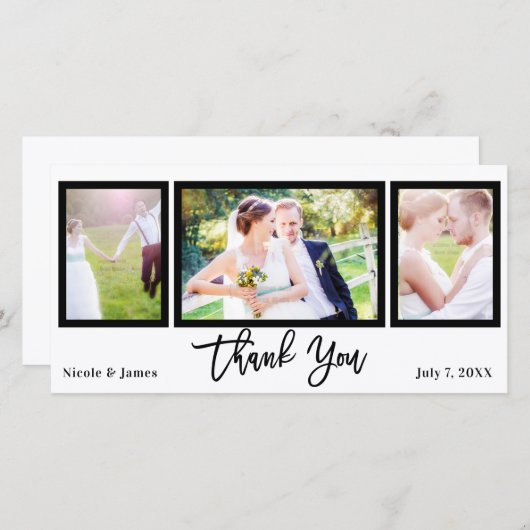 Weddenschap 3 Foto Afbeelding Black White Hartelij Bedankkaart (Voorkant / Achterkant)