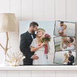 Weddenschap 4 Foto collage met verticale ZigZag Imitatie Canvas Print<br><div class="desc">Creëer je eigen nepcanvas met 4 van je favoriete afbeeldingen. Het fotomalplaatje is opstelling om het fotocollage met één belangrijkste achtergrondfoto en de resterende drie afbeeldingen te creëer die een verticale zigzagmontage vormen. Uw foto's worden getoond in landschapsformaat met een smalle zwarte grens.</div>