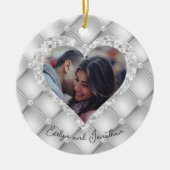 Weddenschap Aangepaste foto White & Silver Diamond Keramisch Ornament (Voorkant)