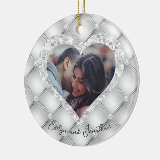 Weddenschap Aangepaste foto White & Silver Diamond Keramisch Ornament (Links)