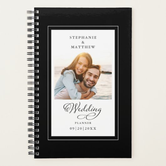 Weddenschap Aangepaste foto Zwart wit legant scrip Planner (Voorkant)