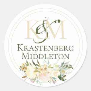 Weddenschap Aangepaste monogram Naam Witte crème Ronde Sticker
