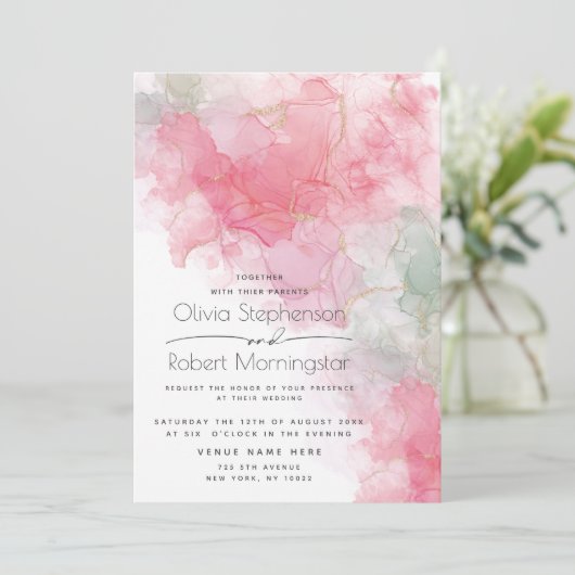 Weddenschap Abstracte alcohol Roos en mint Kaart (Staand voorkant)