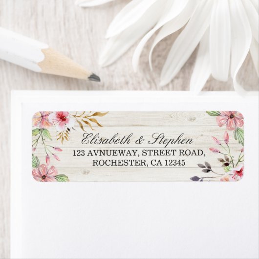 Weddenschap Adres Waterverf Roze Bloem Rustisch ho Etiket (Insitu)