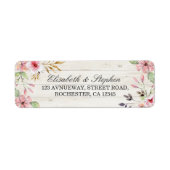 Weddenschap Adres Waterverf Roze Bloem Rustisch ho Etiket (Voorkant)
