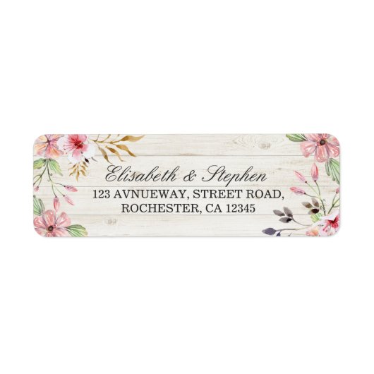 Weddenschap Adres Waterverf Roze Bloem Rustisch ho Etiket (Voorkant)