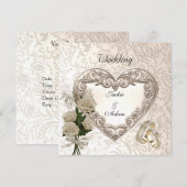 Weddenschap Antiek Floral Rozen Beige Cream Invite Kaart (Voorkant / Achterkant)