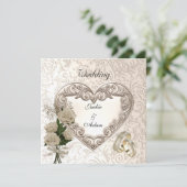 Weddenschap Antiek Floral Rozen Beige Cream Invite Kaart (Staand voorkant)