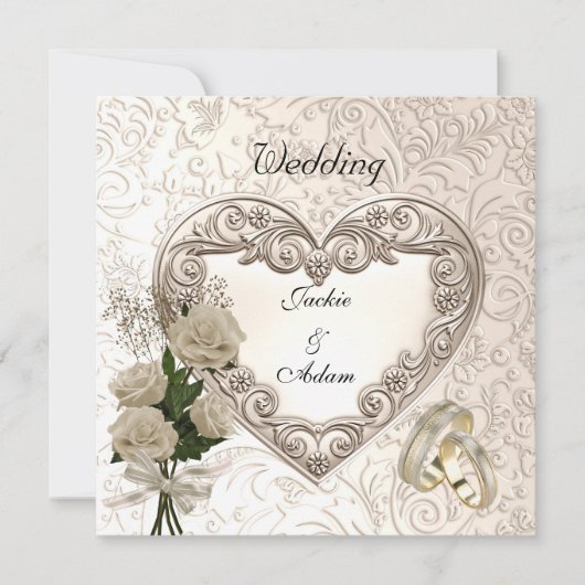 Weddenschap Antiek Floral Rozen Beige Cream Invite Kaart (Voorkant)