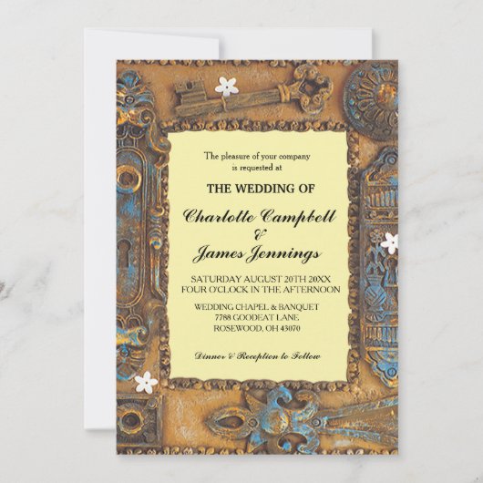 Weddenschap Antiek Skeleton Key Uitnodiging (Voorkant)