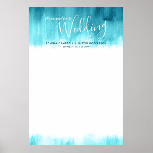 Weddenschap aqua blauw groen abstract blanco tabel poster