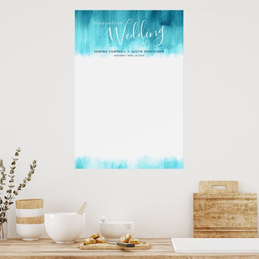 Weddenschap aqua blauw groen abstract blanco tabel poster (Keuken)