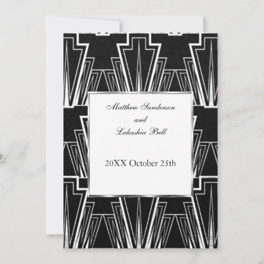 Weddenschap Art Deco Black en White Kaart (Achterkant)