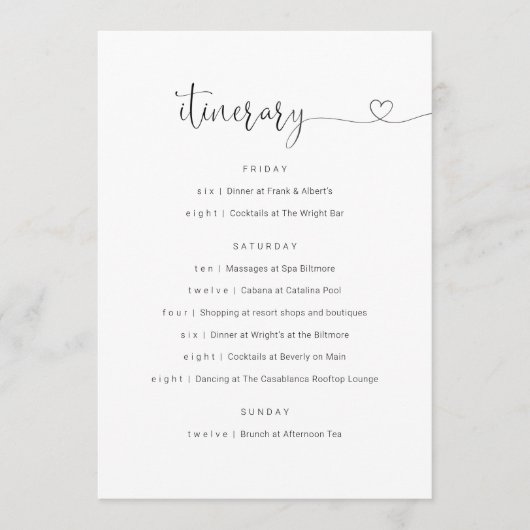 Weddenschap/Bachelorette Party/Birthday Itinerary Programmakaart (Voorkant)