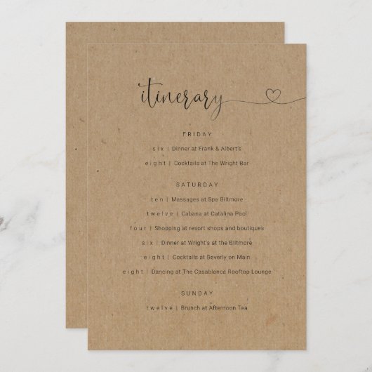 Weddenschap/Bachelorette Party/Birthday Itinerary Programmakaart (Voorkant / Achterkant)