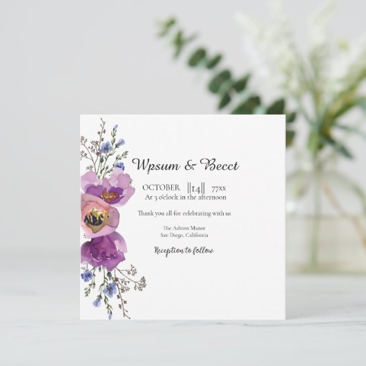 Weddenschap Beauful Floral Squa Kaart Sjabloon Vec (Staand voorkant)