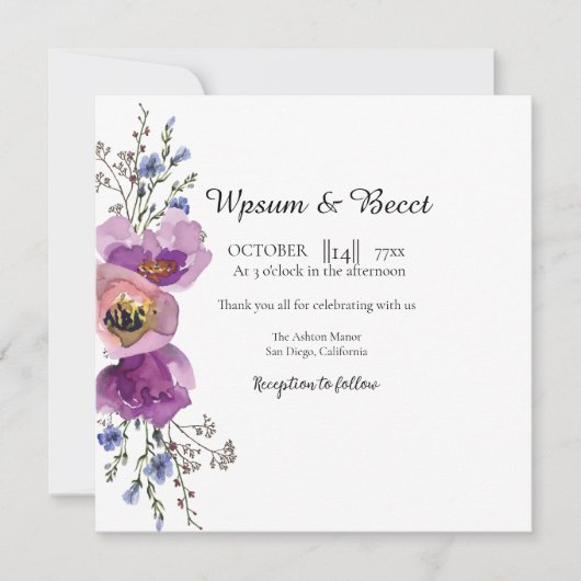 Weddenschap Beauful Floral Squa Kaart Sjabloon Vec (Voorkant)