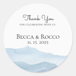 Weddenschap Bedankt Blauwe Waterverf Ronde Sticker