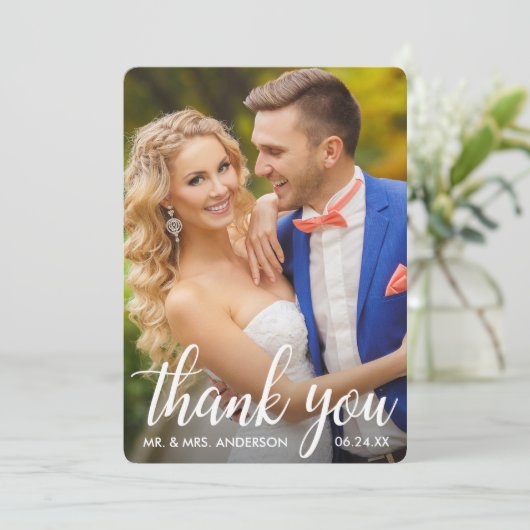 Weddenschap Bedankt Bride en Groom Foto R Card (Staand voorkant)