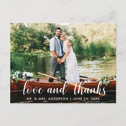 Weddenschap Bedankt Bride Groom Photo White Script Briefkaart (Voorkant)