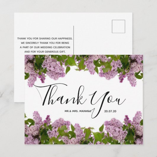 Weddenschap Bedankt | Briefkaart Paars Floral Scri (Voorkant / Achterkant)