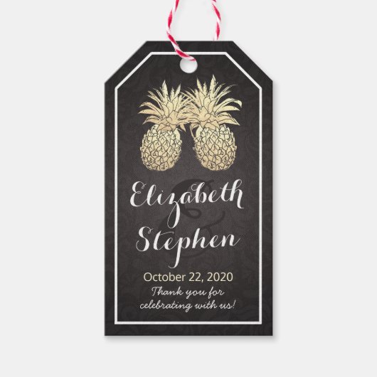 Weddenschap Bedankt Chic Black Gold Pineapple Coup Cadeaulabel (Voorkant)