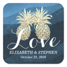 Weddenschap Bedankt Chic Blue Gold Pineapple Coupl