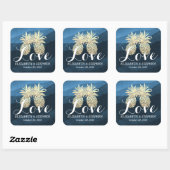 Weddenschap Bedankt Chic Blue Gold Pineapple Coupl Vierkante Sticker (Vel)