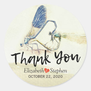 Weddenschap Bedankt Chic Dragonfly Mating Love Hea Ronde Sticker