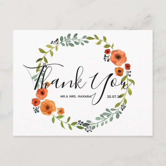 Weddenschap Bedankt | Floral Wreatsscript Briefkaa Briefkaart (Voorkant)