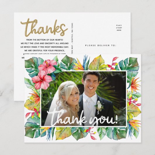 Weddenschap Bedankt | Foto met tropische rand Briefkaart (Voorkant / Achterkant)