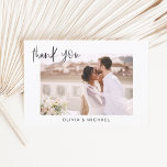 Weddenschap Bedankt Foto minimalistisch<br><div class="desc">Wedding Dank je kaarten die een foto op de voor- en achterkant hebben. De kaarten met dank bevatten een moderne handgeschreven cursieve scripttypografie die elegant,  eenvoudig en modern is om te gebruiken nadat u de minimalistische eenvoudige trouwdag hebt gevierd.</div>