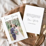 Weddenschap Bedankt Foto minimalistisch Eenvoudig<br><div class="desc">Wedding Dank je kaarten die een foto op de voor- en achterkant hebben. De kaarten met dank bevatten een moderne handgeschreven cursieve scripttypografie die elegant,  eenvoudig en modern is om te gebruiken nadat u de minimalistische eenvoudige trouwdag hebt gevierd.</div>