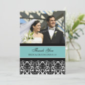 Weddenschap Bedankt Fotokaarten Blauwgroen Damask (Staand voorkant)