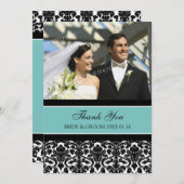 Weddenschap Bedankt Fotokaarten Blauwgroen Damask (Voorkant / Achterkant)