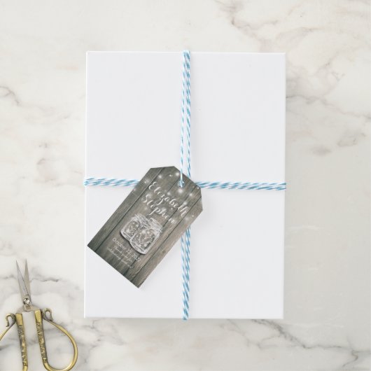 Weddenschap Bedankt Gift Rustic Wood Mason Jar Lig Cadeaulabel (Met Touw)