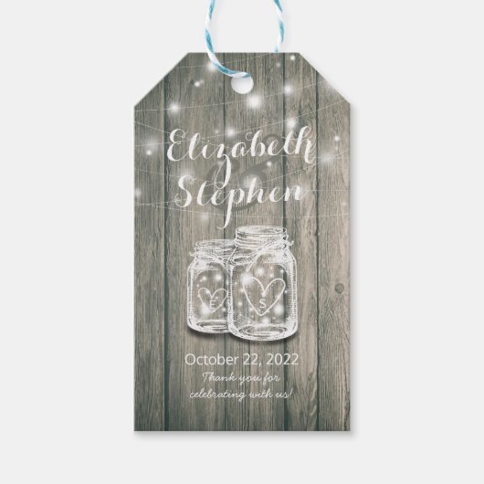 Weddenschap Bedankt Gift Rustic Wood Mason Jar Lig Cadeaulabel (Voorkant)