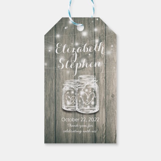 Weddenschap Bedankt Gift Rustic Wood Mason Jar Lig Cadeaulabel (Achterkant)