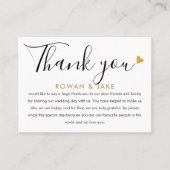 Weddenschap Bedankt Gold Heart Chic Script Plaatskaartje (Voorkant)