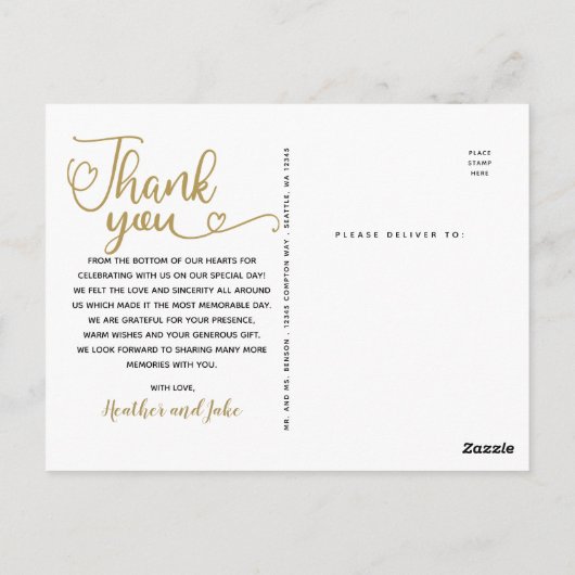 Weddenschap Bedankt | Gold Script over foto Briefkaart (Achterkant)