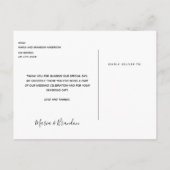 Weddenschap bedankt je foto zwarte witte typografi briefkaart (Achterkant)