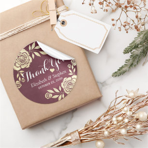 Weddenschap Bedankt Modern Golden Rozen Burgundy R Ronde Sticker