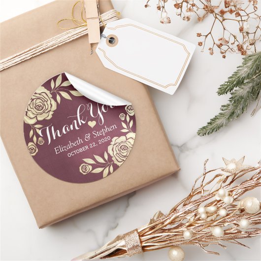 Weddenschap Bedankt Modern Golden Rozen Burgundy R Ronde Sticker