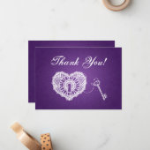 Weddenschap Bedankt Notiecode voor mijn hart Paars Notitiekaartje (Voorkant / Achterkant in situ)