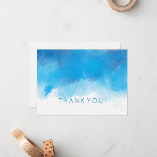 Weddenschap Bedankt Opmerking: zomerblauwe Waterve Notitiekaartje (Voorkant / Achterkant in situ)