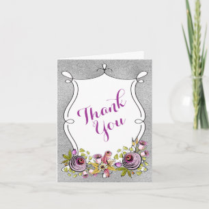 Weddenschap Bedankt   Plum Florals, FAUX Silver Fo