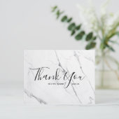 Weddenschap Bedankt | White Marble Script Briefkaa Briefkaart (Staand voorkant)