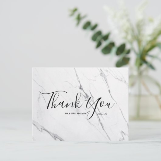 Weddenschap Bedankt | White Marble Script Briefkaa Briefkaart (Staand voorkant)