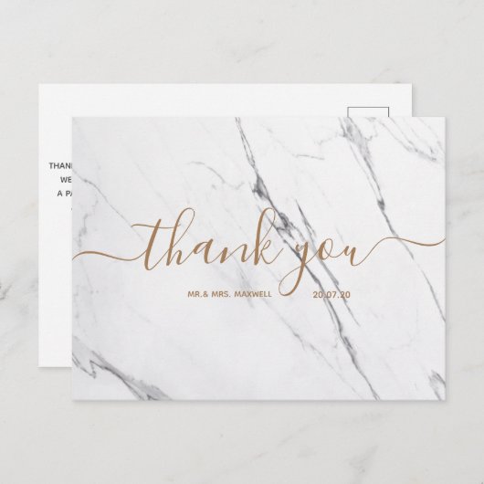 Weddenschap Bedankt | White Marble Script Briefkaa Briefkaart (Voorkant / Achterkant)