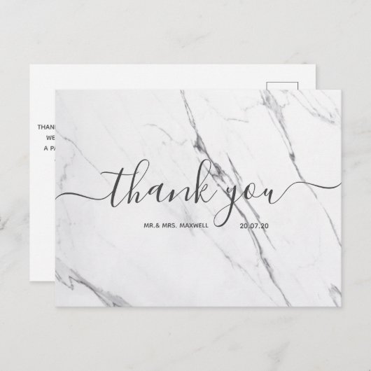 Weddenschap Bedankt | White Marble Script Briefkaa Briefkaart (Voorkant / Achterkant)